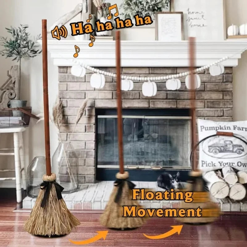 Animated Witch Broom – Moving Light Up Halloween Decoration