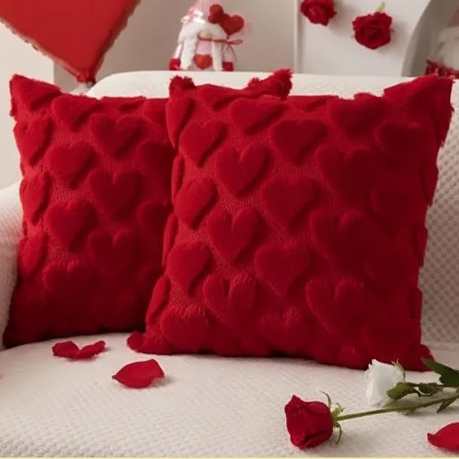 Valentine’s Day Plush Pillow Cover with Embroidered Heart
