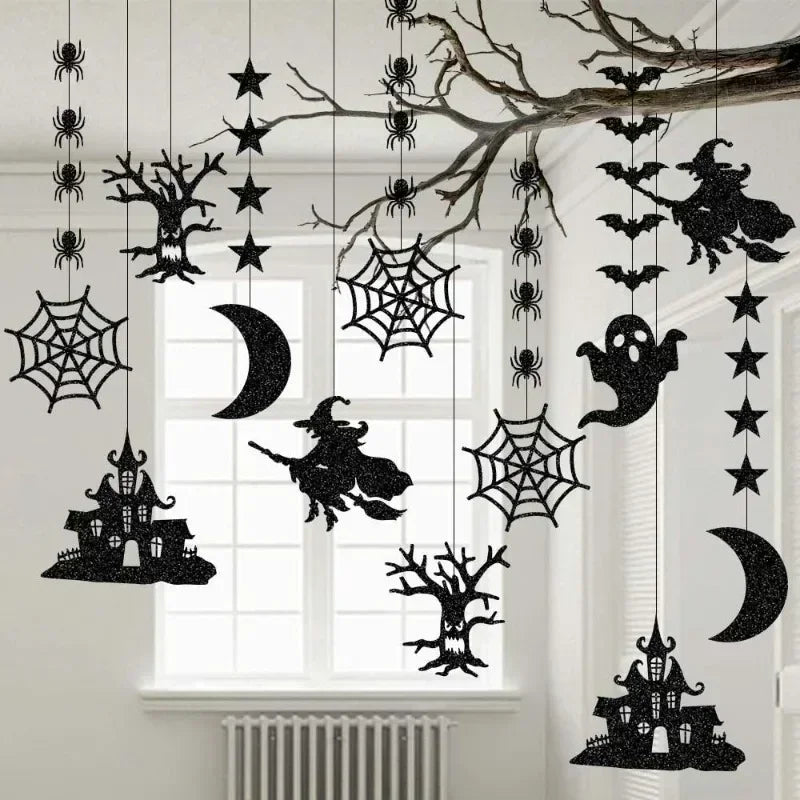 6pcs Halloween Felt Hanging Banner – Witch, Ghost, Bat & Spider Garland Set