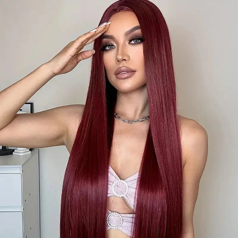 Long Straight Synthetic Wig with Bangs – Natural Look Wig for Women