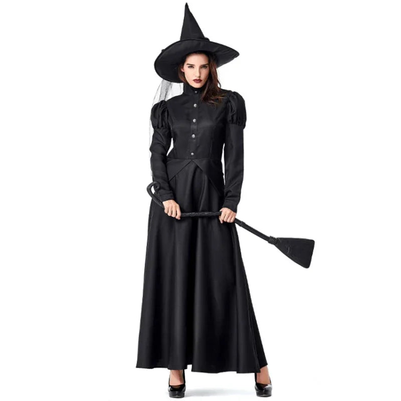 Deluxe Witch Costume Set – Halloween Wizard Dress with Hat for Kids & Adults