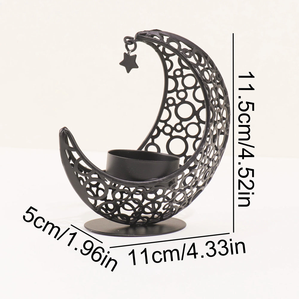 Black & Gold Crescent Moon Candle Holder – 11.2 cm - candletown.net