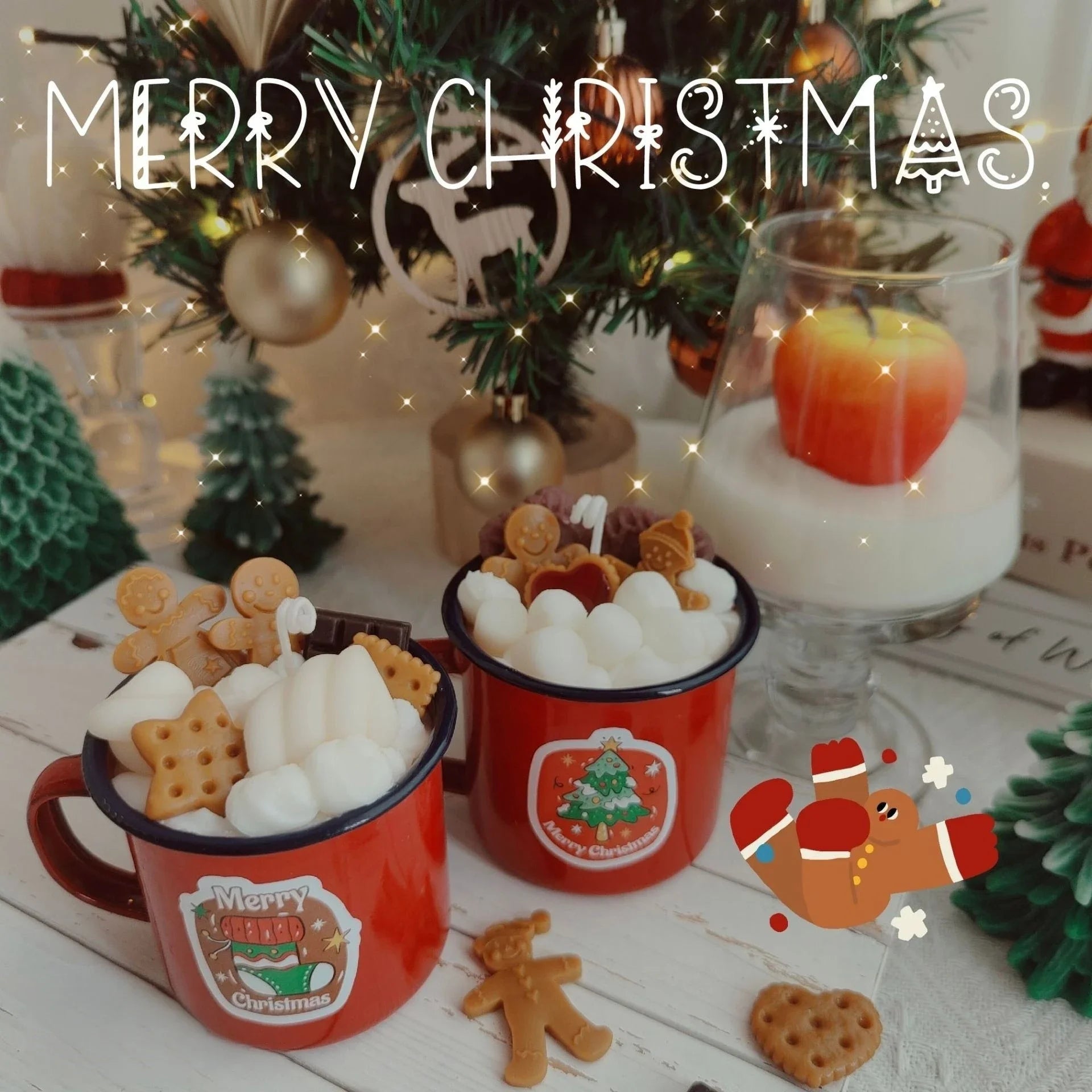 Handmade Christmas Mug Candle – Gingerbread Man & Marshmallow