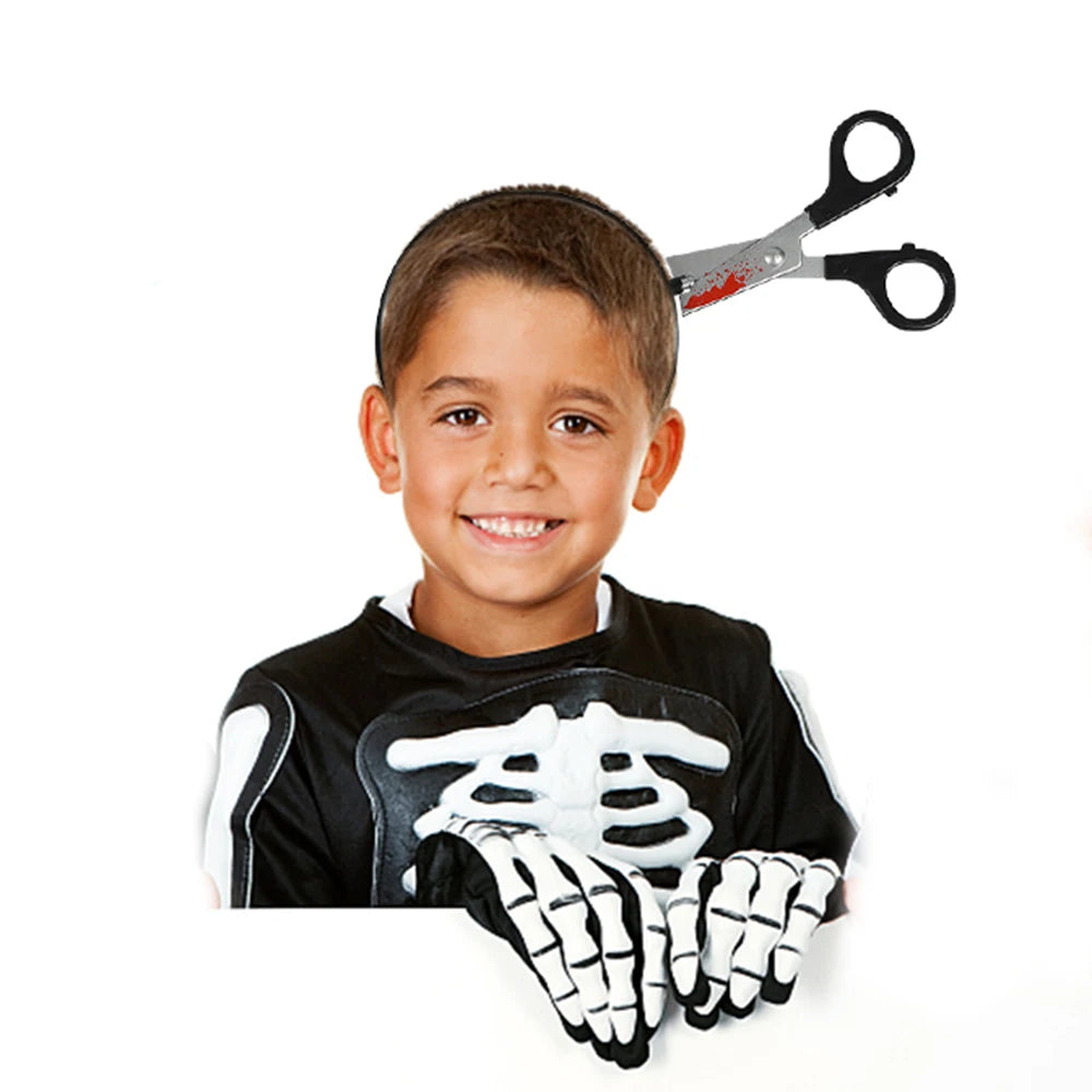 Halloween Horror Headbands – Fake Knife, Axe & Scissors Props for Costume Parties