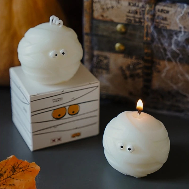 Halloween Kynttiläsarja – Käsintehdyt Tuoksukynttilät (Kallo, Kurpitsa, Hautakivi)