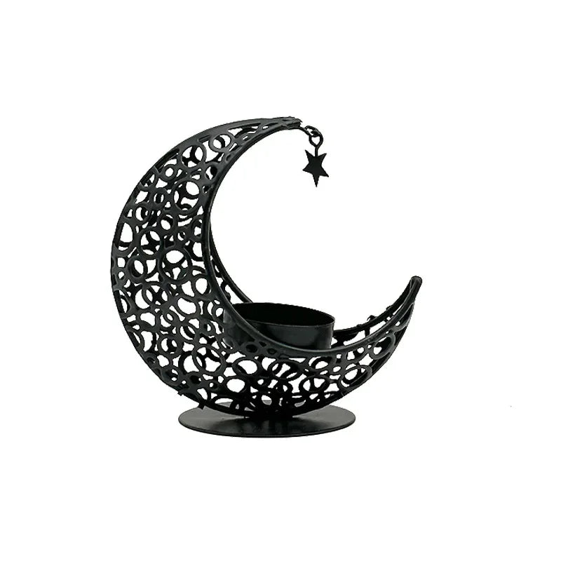 Black & Gold Crescent Moon Candle Holder – 11.2 cm
