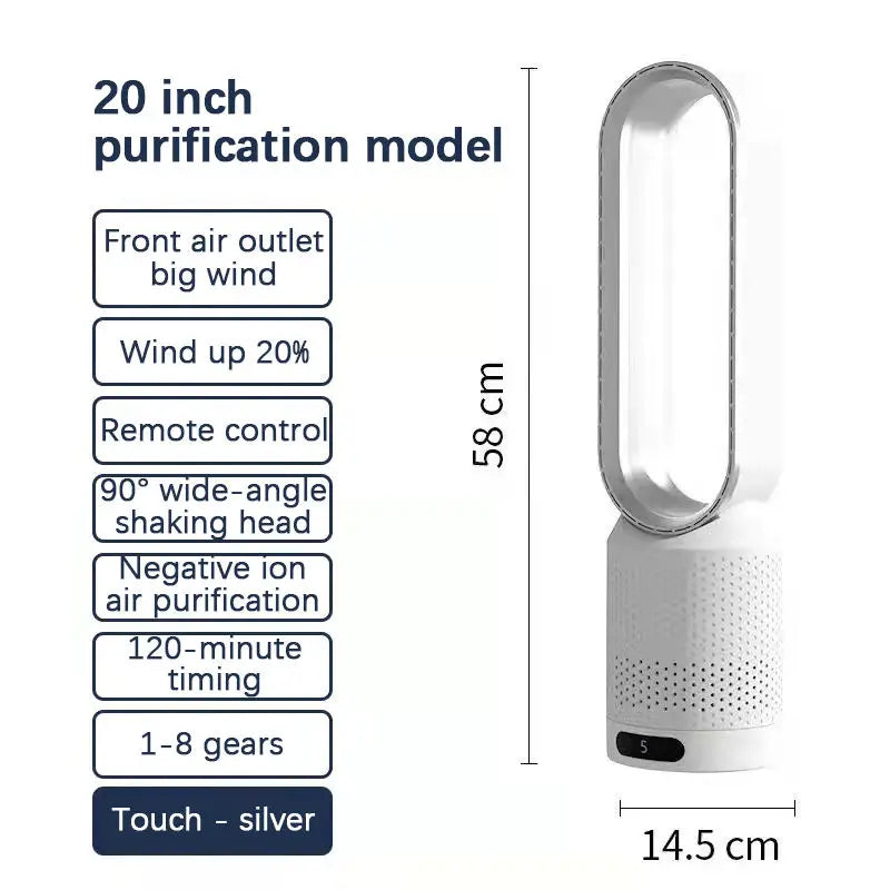 20" Bladeless Tower Fan with Remote & Quiet Operation