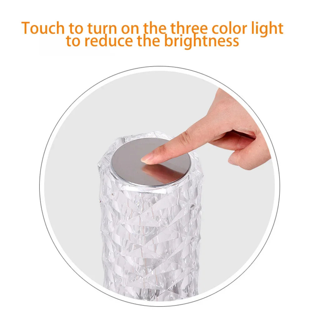 Crystal Diamond Table Lamp – Rechargeable Ambient Night Light