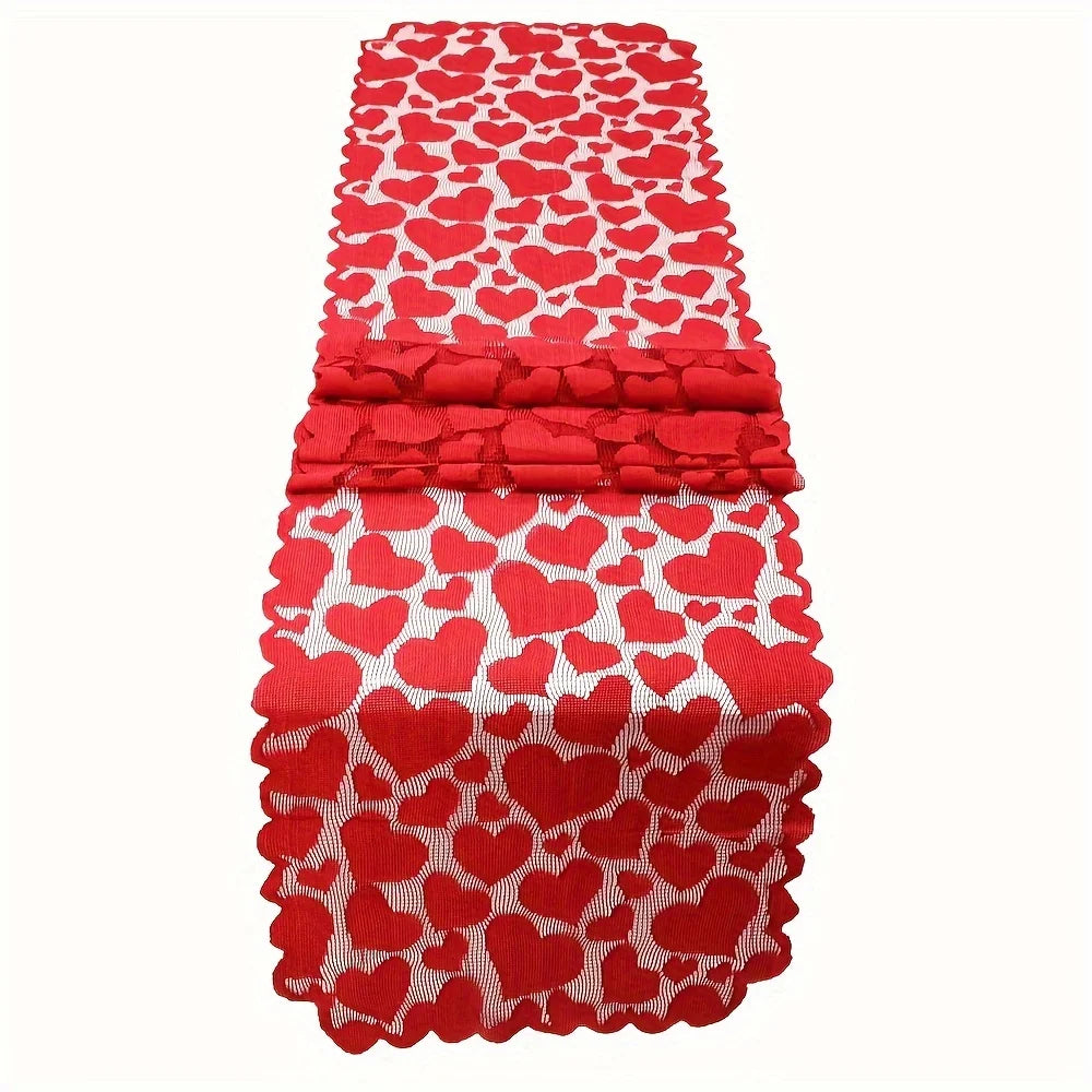 Heart-Shaped Red Lace Table Runner - candletown.net
