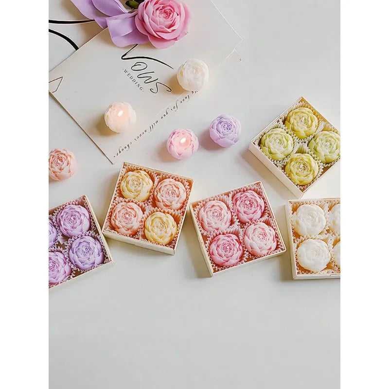 Rose Flower Shaped Soy Wax Candles – Set of 4