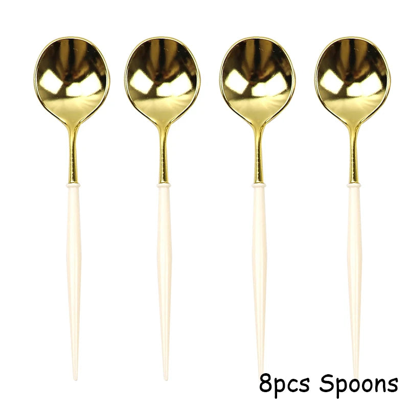 White & Gold Disposable Tableware Set