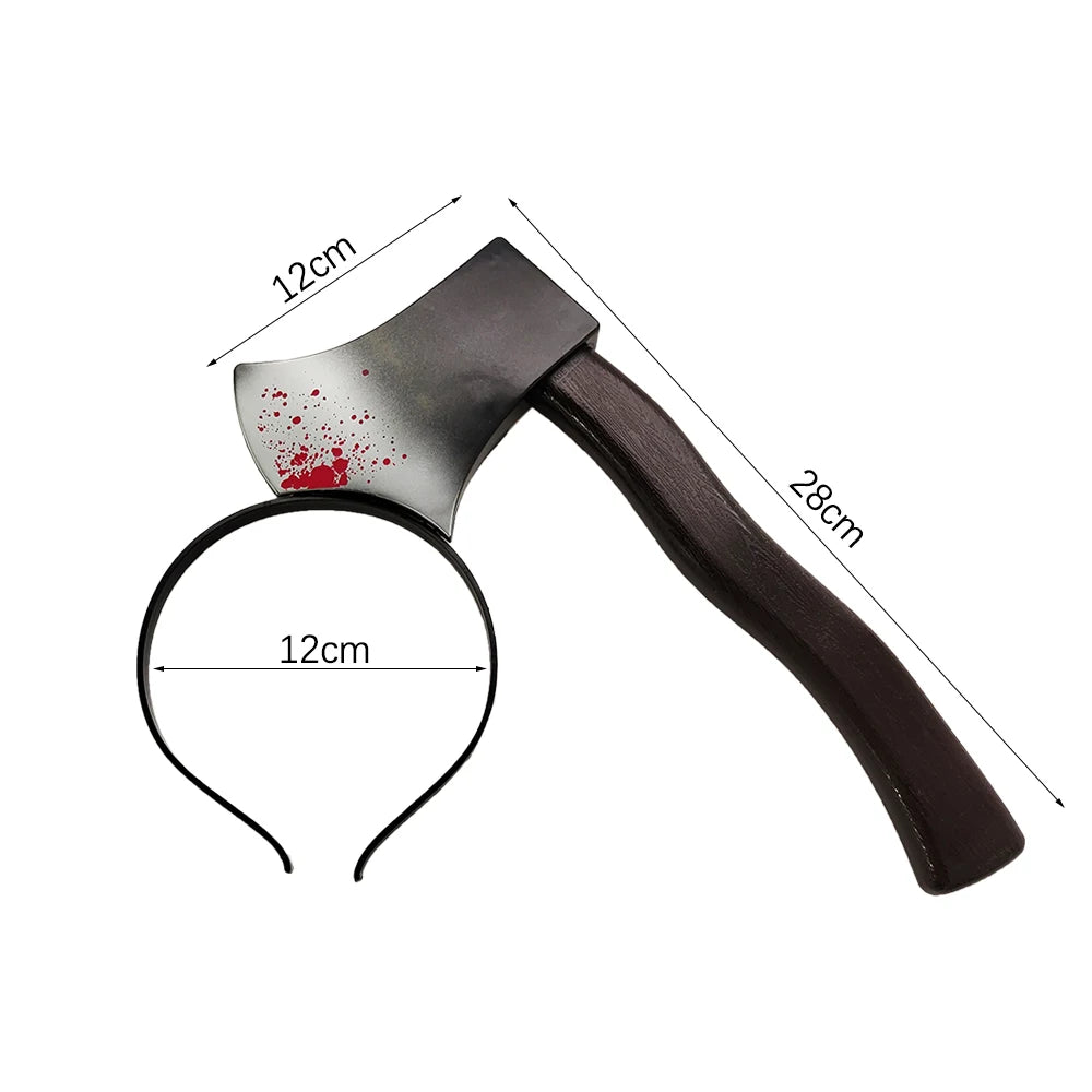 Halloween Horror Headbands – Fake Knife, Axe & Scissors Props for Costume Parties