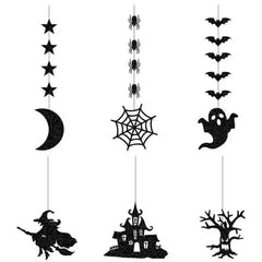 6pcs Halloween Felt Hanging Banner – Witch, Ghost, Bat & Spider Garland Set