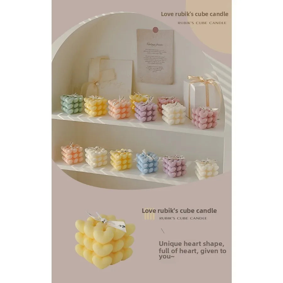 Pastel Heart Cube Soy Wax Candle – Sculptural Decor & Gift - candletown.net