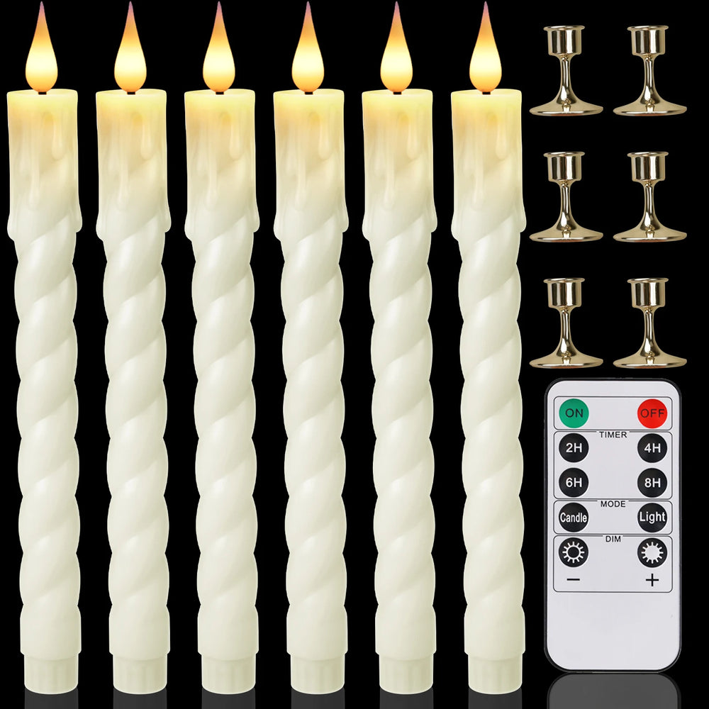 6Pcs Flameless LED Taper Candle Set with Timer and Holders - candletown.net