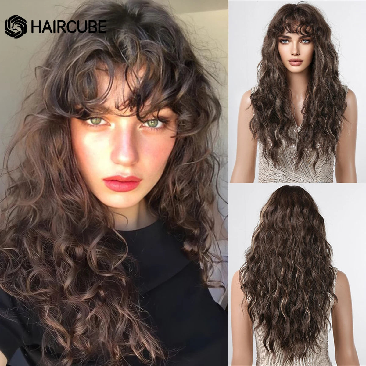 Curly Wig with Bangs – Heat-Resistant Cosplay & Party Wig