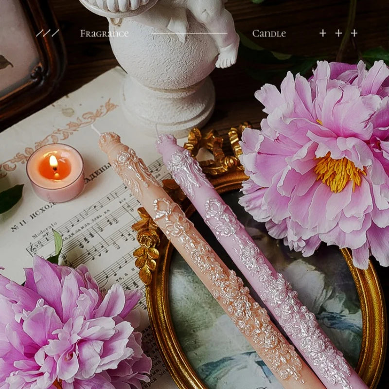 Embossed Long Taper Candle – Handcrafted Decorative Elegance - candletown.net