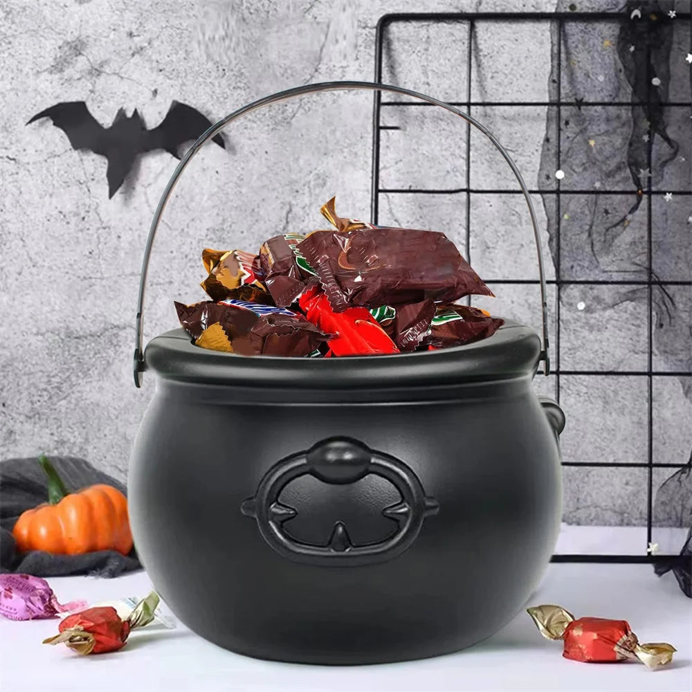 Black Plastic Cauldron Candy Bucket – Halloween Trick or Treat Jar
