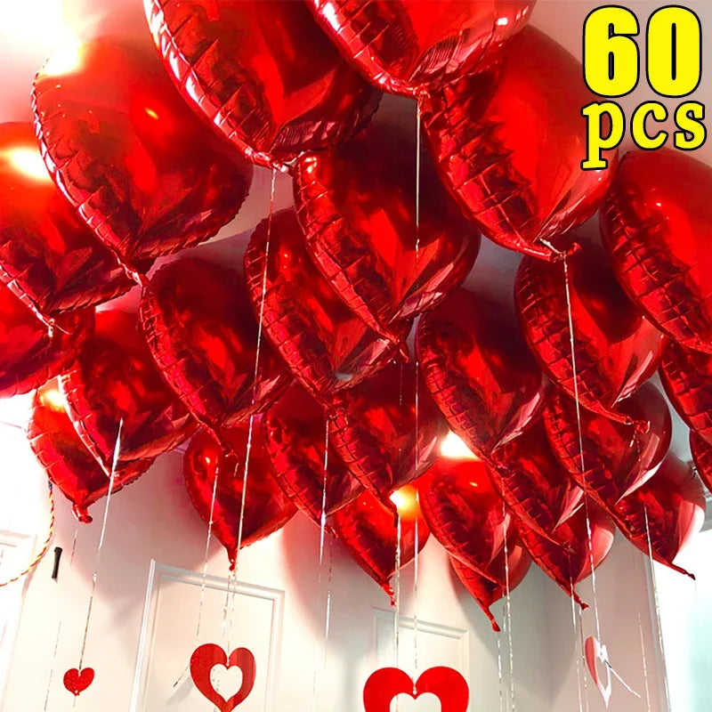 60-5PCS Red Heart Foil Balloons Inflatable Helium Balloon DIY Birthday Party Ornaments For Valentine's Day Wedding Party Gifts - candletown.net