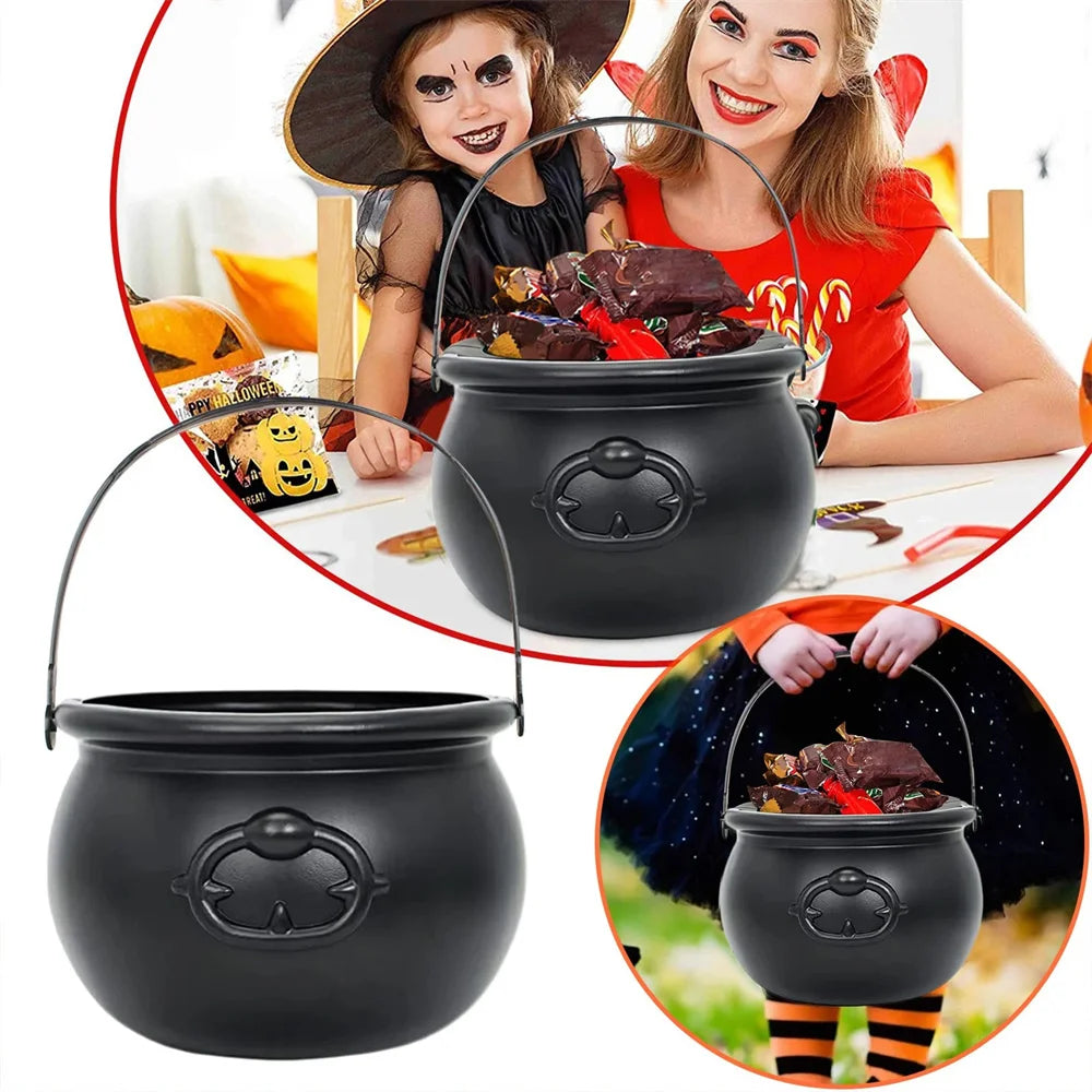 Black Plastic Cauldron Candy Bucket – Halloween Trick or Treat Jar