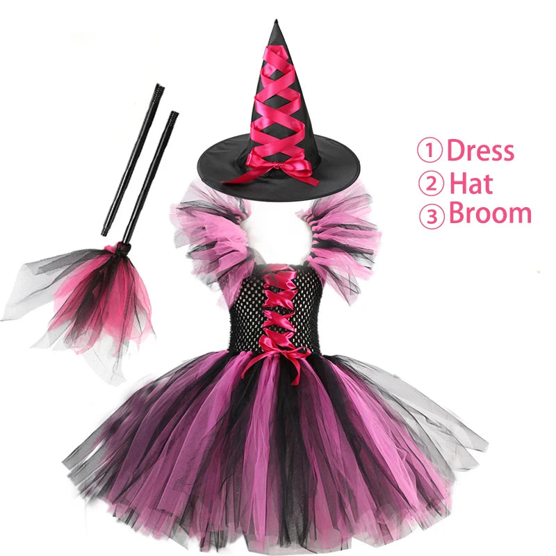 Kids Witch Costume – Hat, Broom & Accessory Options (Multicolor)
