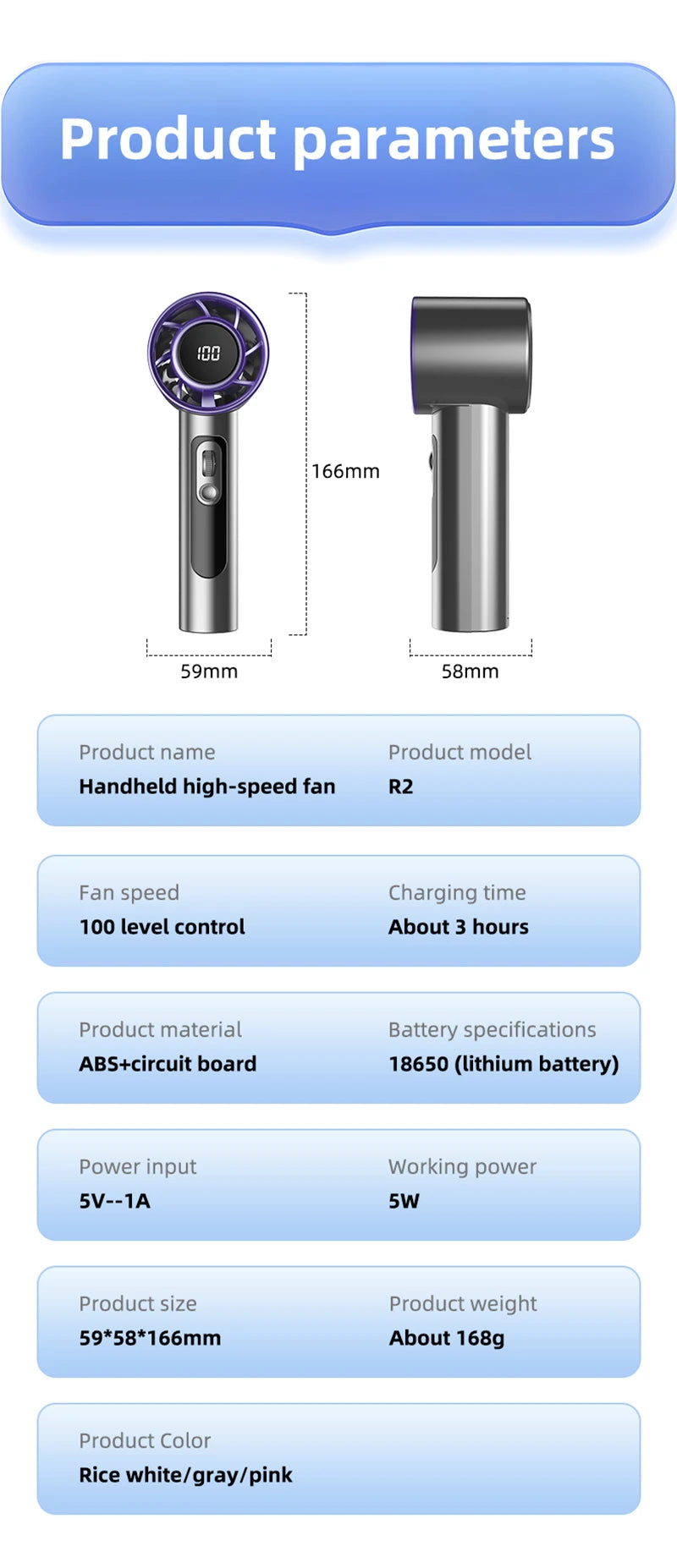 Handheld USB Fan with 100 Wind Speeds – Mini Turbo Cooling Fan