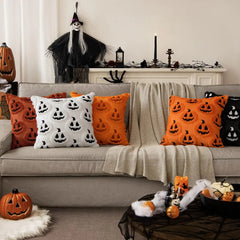 Halloween Pumpkin Pillow Cover – Embroidered Faux Wool Cushion Cover 45 × 45 cm