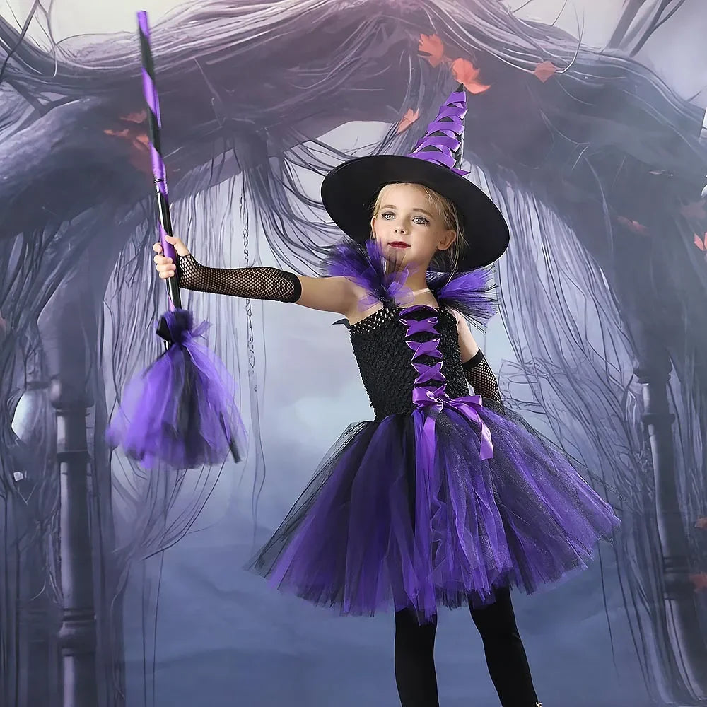 Kids Witch Costume – Hat, Broom & Accessory Options (Multicolor)