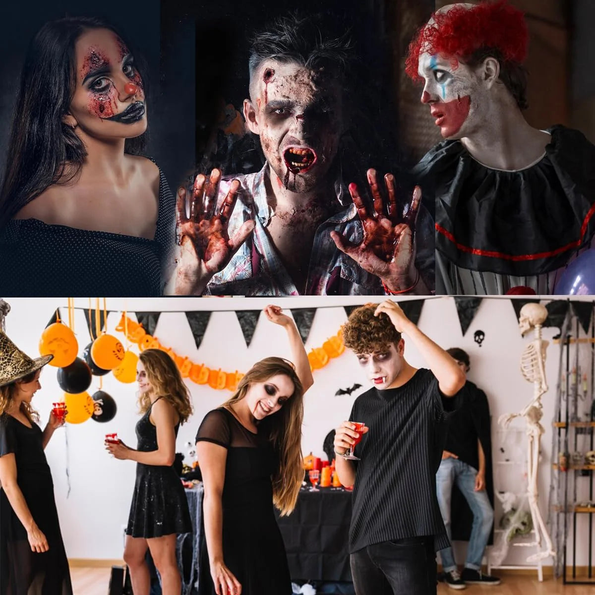 Halloween Makeup Kit – 4 Colors, Fake Blood & Scar Wax