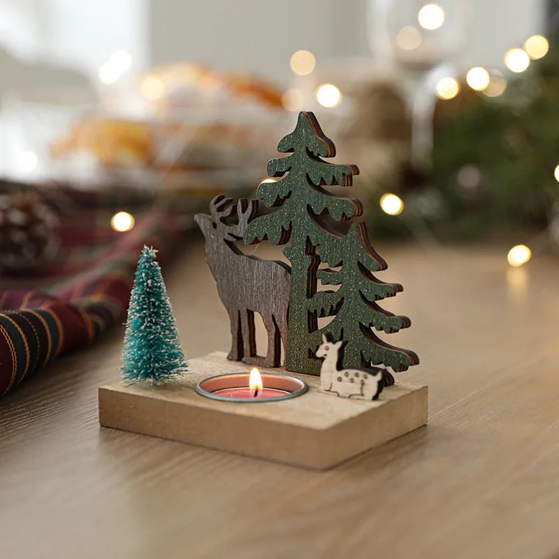 Wooden Christmas House Candle Holder