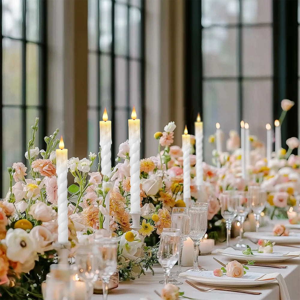 6Pcs Flameless LED Taper Candle Set with Timer and Holders - candletown.net