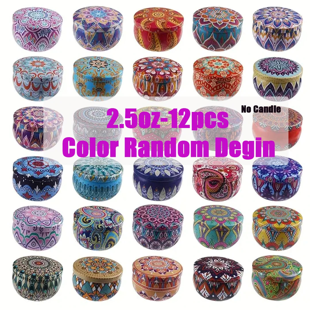 Printed Tin Candle Jars 2.5oz, Lids, Circle Heart or Butterfly