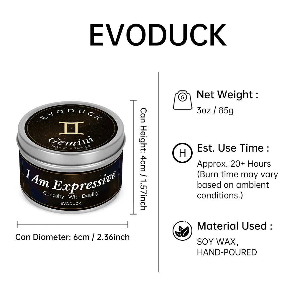 Evoduck product packaging with dimensions and material details on a white background