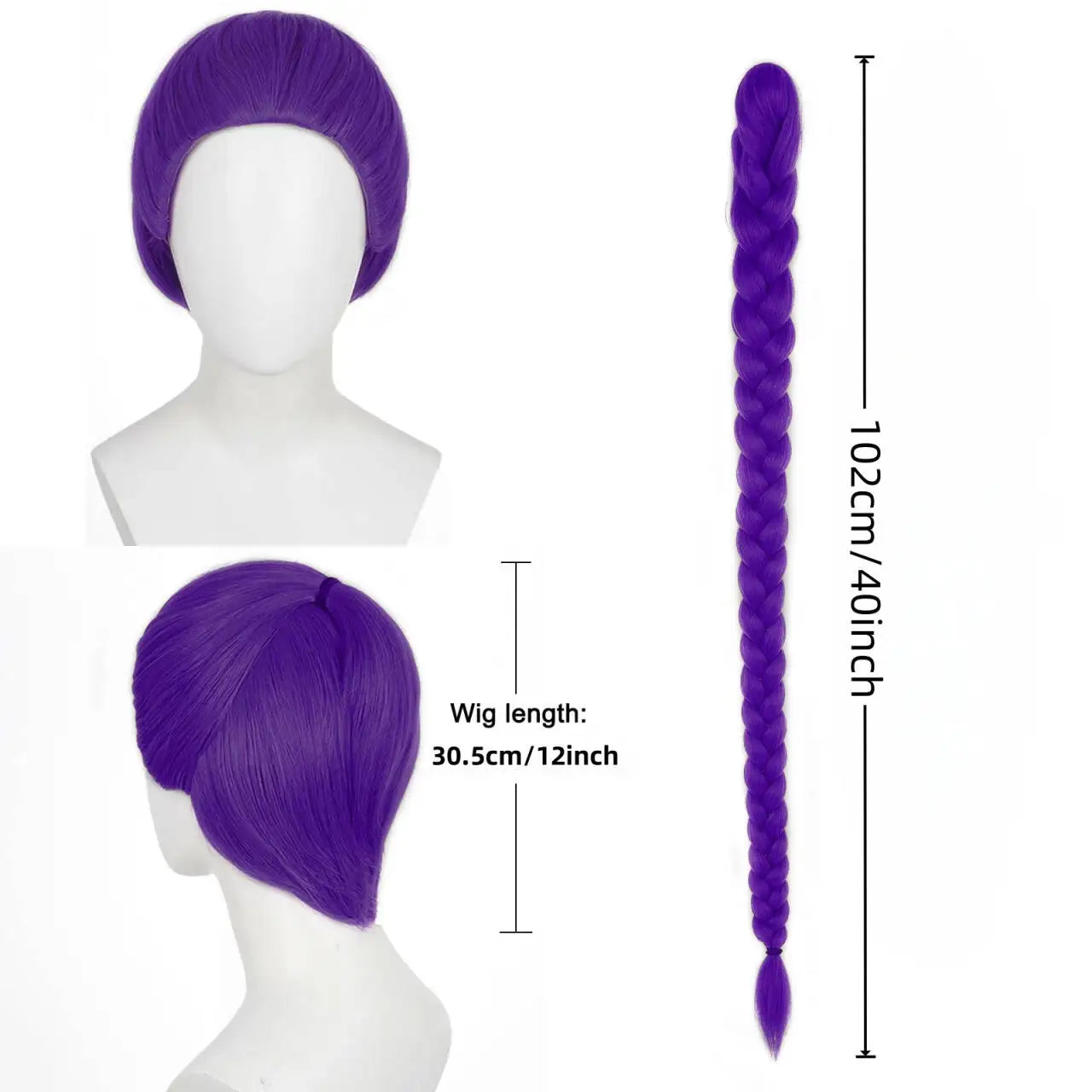 Purple Braided Clip-In Ponytail Wig – Cosplay Hair