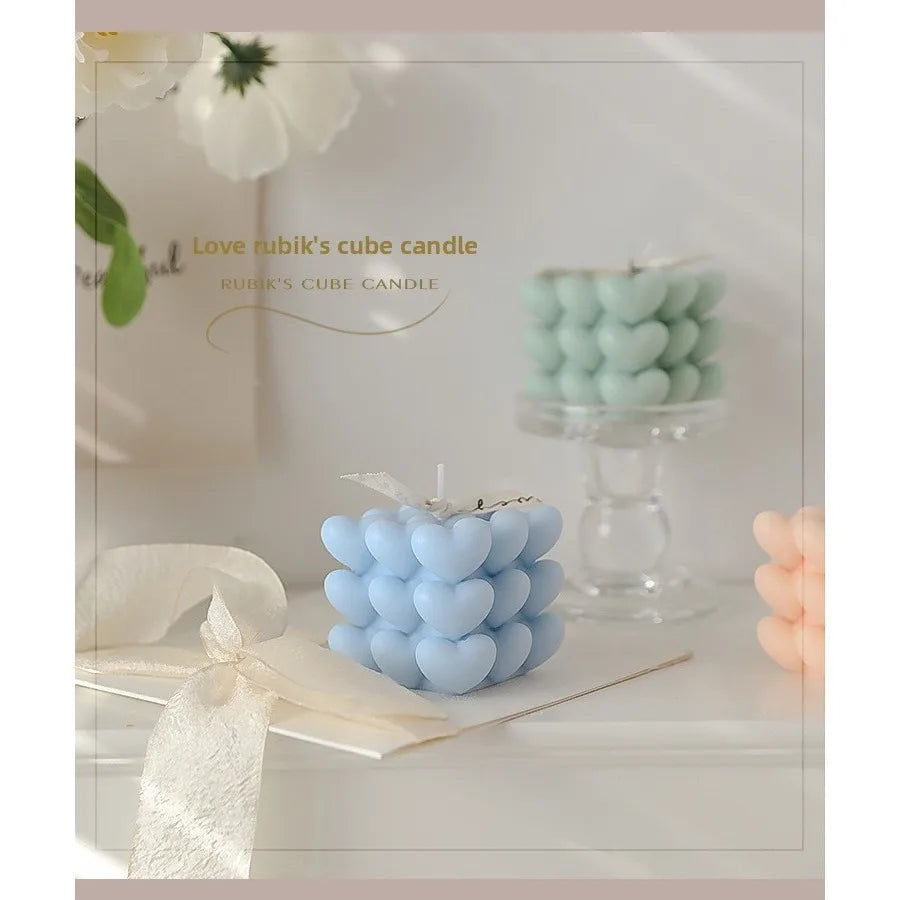 Pastel Heart Cube Soy Wax Candle – Sculptural Decor & Gift - candletown.net