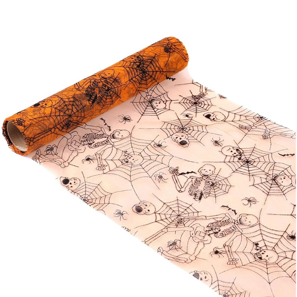 Halloween Mesh Lace Table Runner – Bat, Spider Web & Skull Design - candletown.net