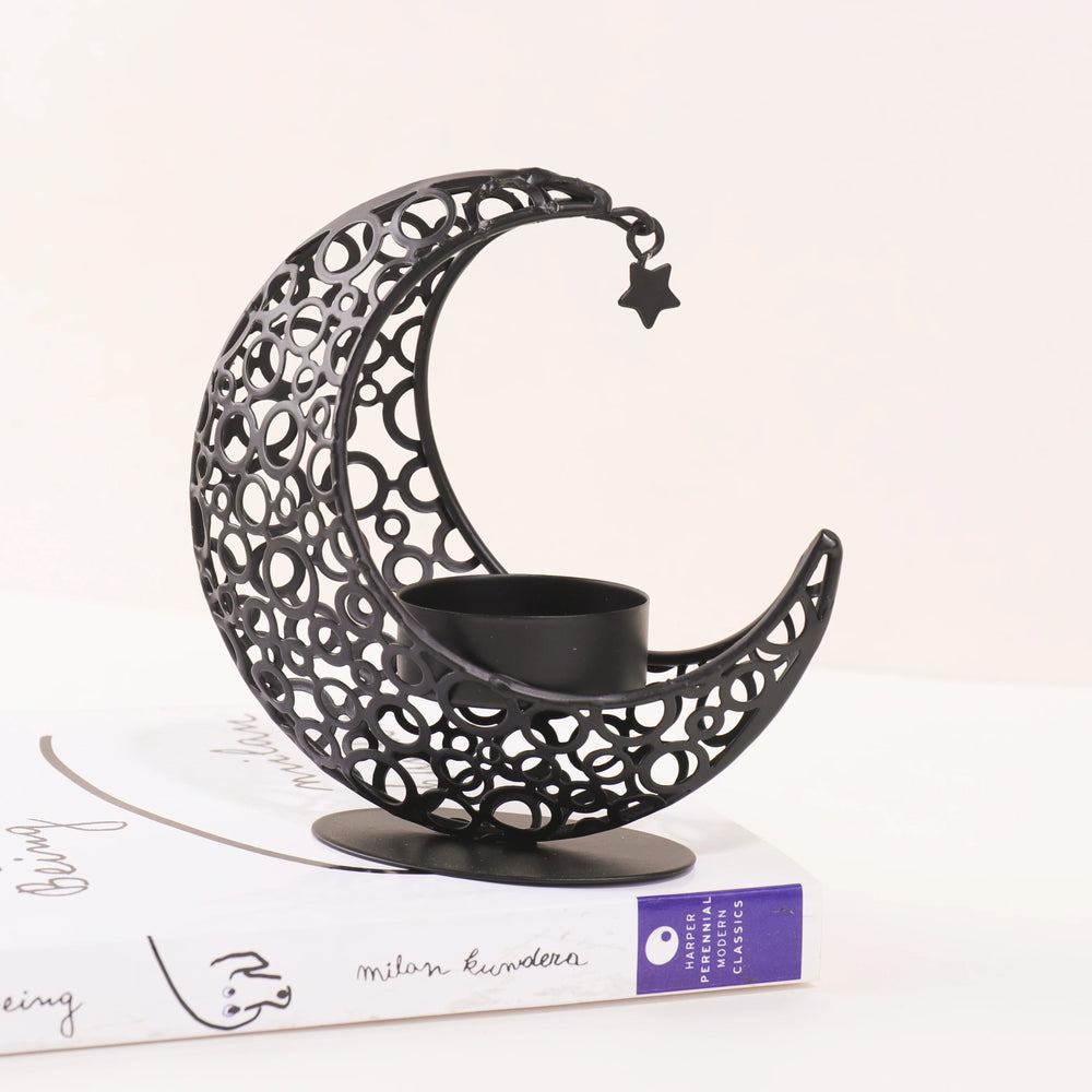 Black & Gold Crescent Moon Candle Holder – 11.2 cm - candletown.net