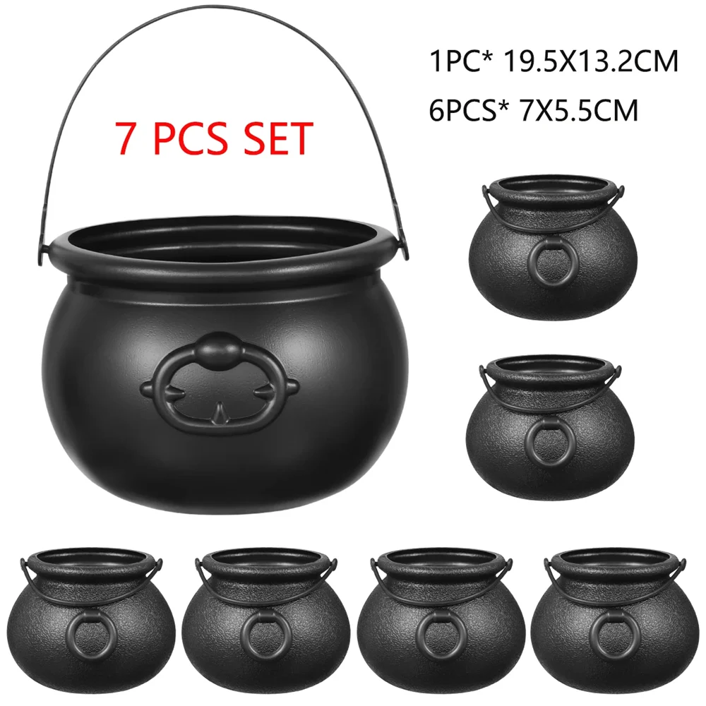 Black Plastic Cauldron Candy Bucket – Halloween Trick or Treat Jar
