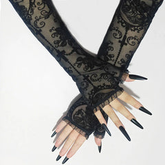 Skeleton Cross Lace Fingerless Gloves – Halloween Cosplay Accessory