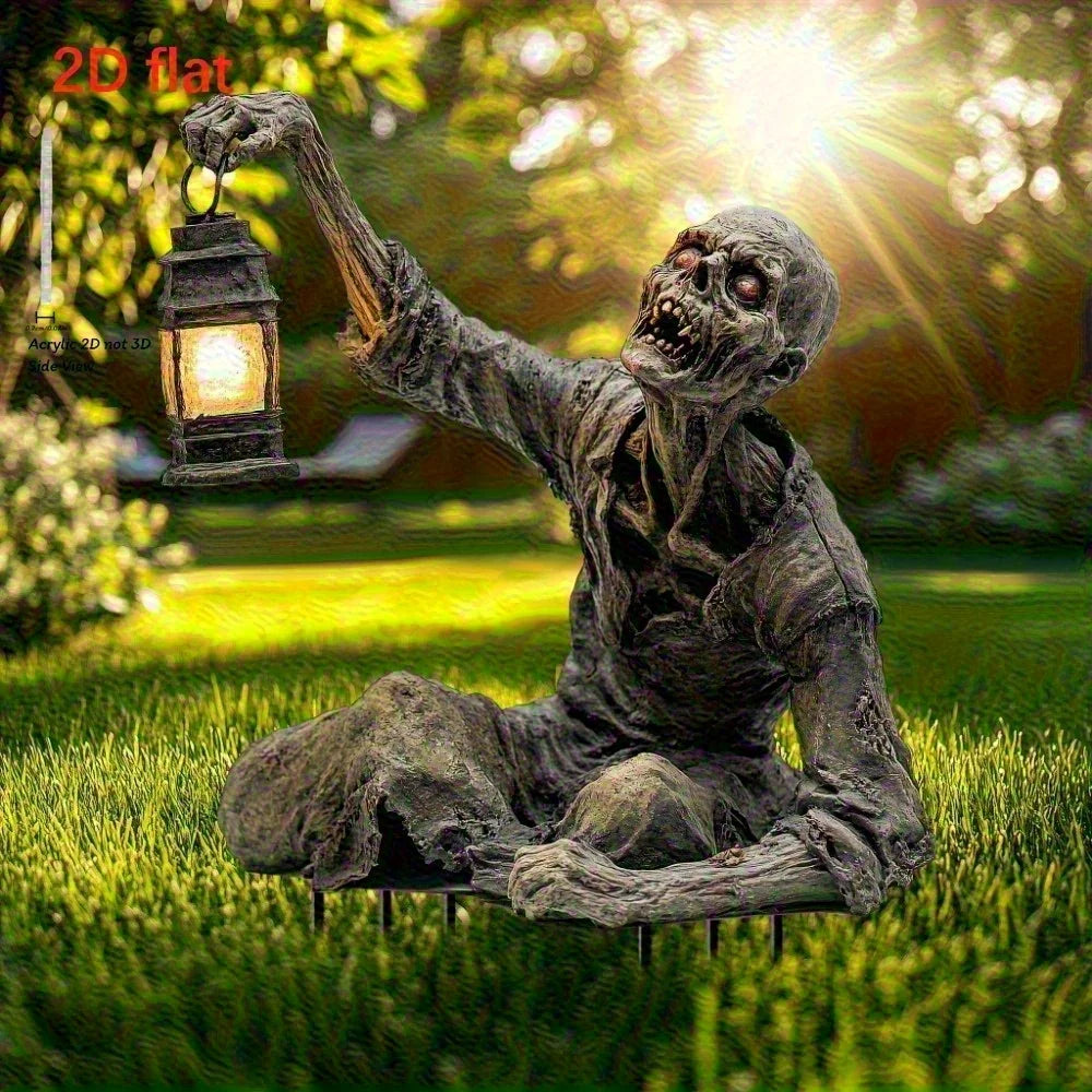 Halloween Zombie Lantern Ground Ornament – Acrylic Spooky Yard Decoration