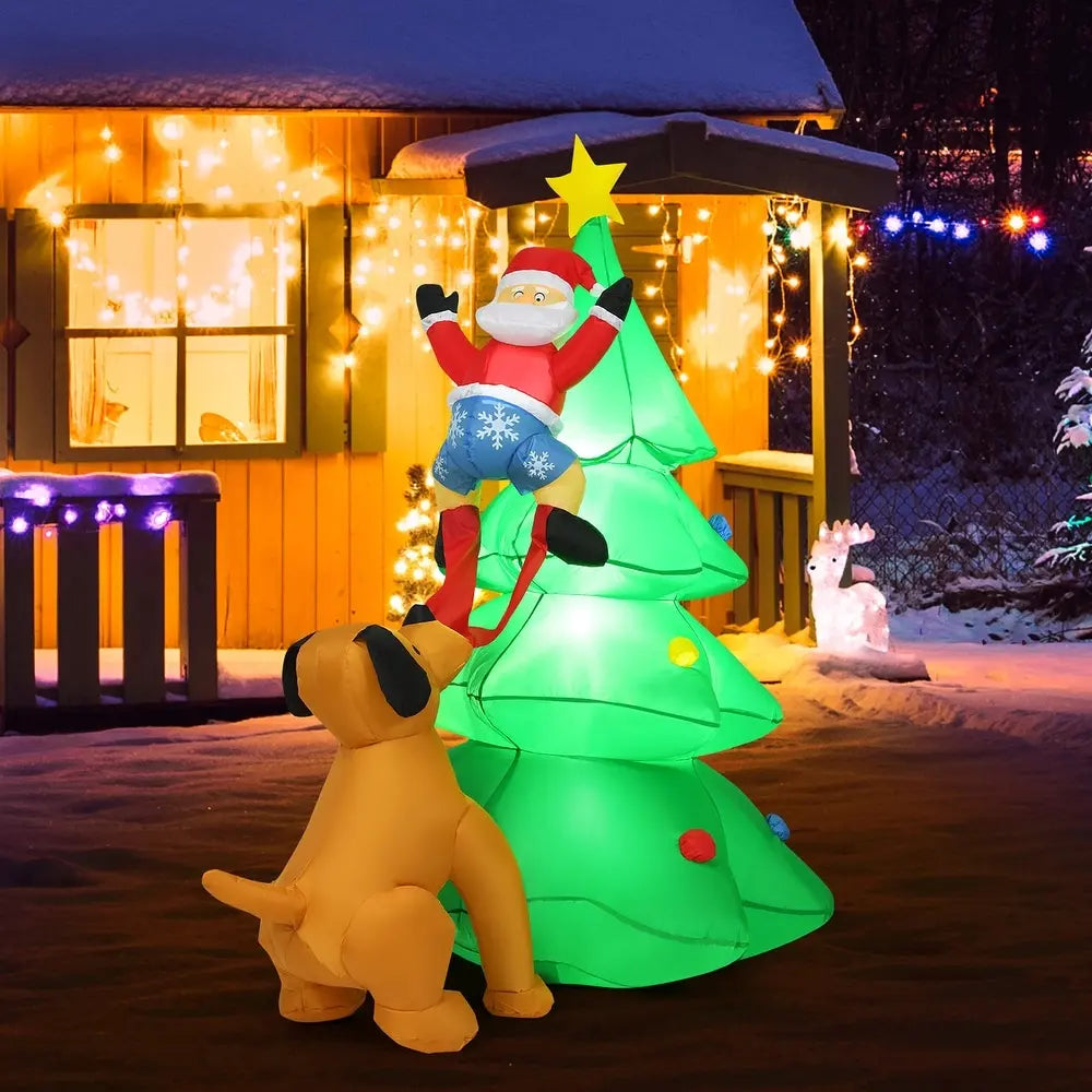 1.8m Inflatable Christmas Tree with Santa & Dog - candletown.net