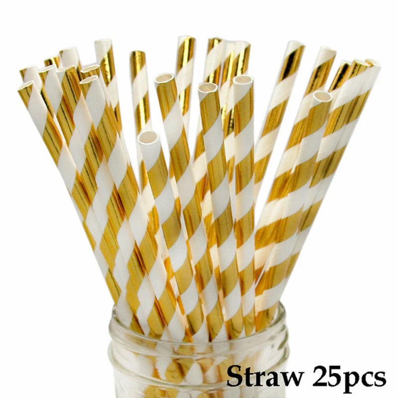 White & Gold Disposable Tableware Set