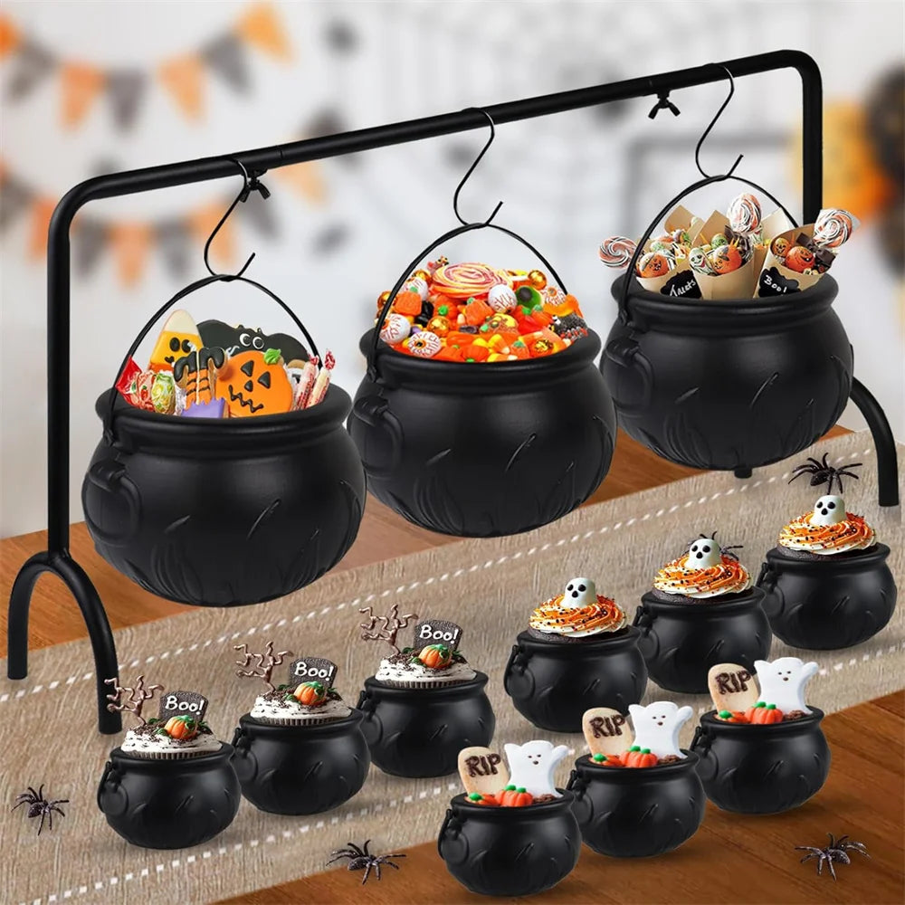 Black Plastic Cauldron Candy Bucket – Halloween Trick or Treat Jar