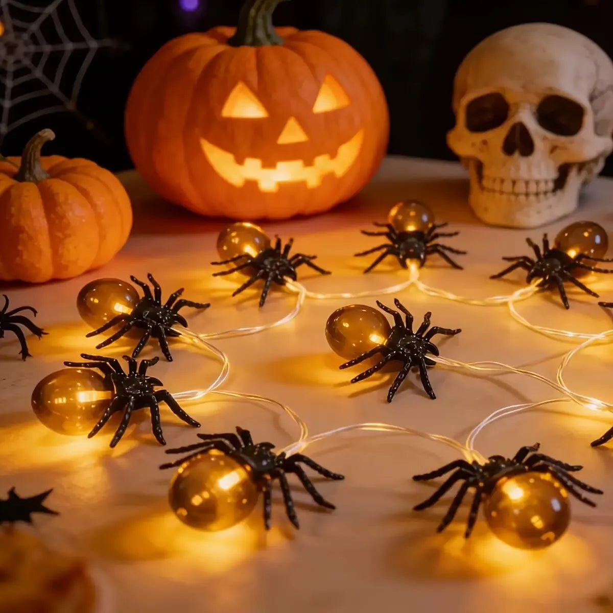 Halloween Spider LED String Lights – 10 LEDs, 1.5 m