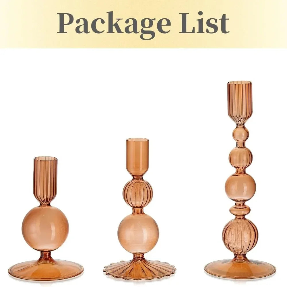 Three amber-colored glass candle holders on a white background with 'Package List' text at the top.
