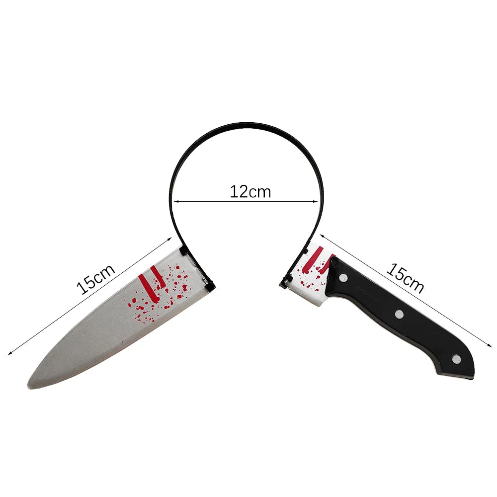 Halloween Horror Headbands – Fake Knife, Axe & Scissors Props for Costume Parties