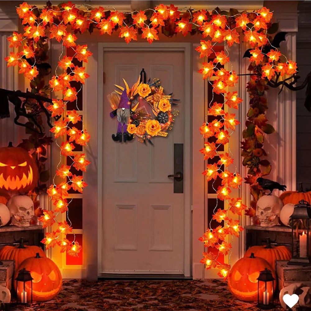Halloween Maple Leaf LED String Lights – 2/3/6 m Autumn Garland