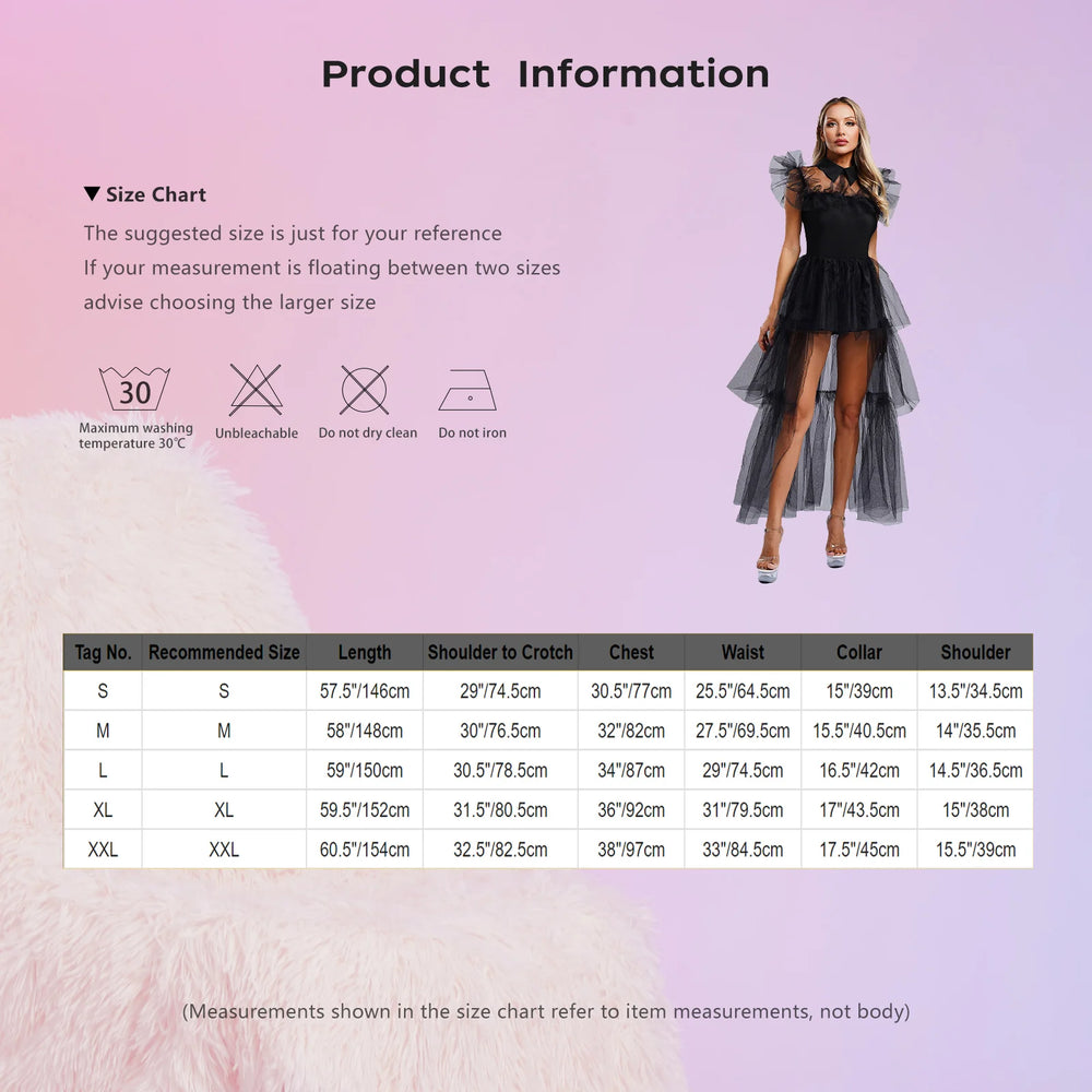 Gothic Witch Halloween Costume for Adults – Ruffled Mesh Long Dress with Belt - candletown.net