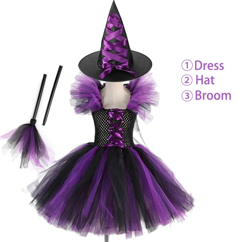 Kids Witch Costume – Hat, Broom & Accessory Options (Multicolor)