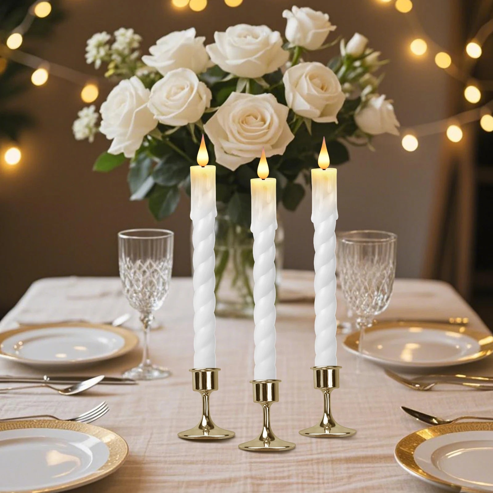 6Pcs Flameless LED Taper Candle Set with Timer and Holders
